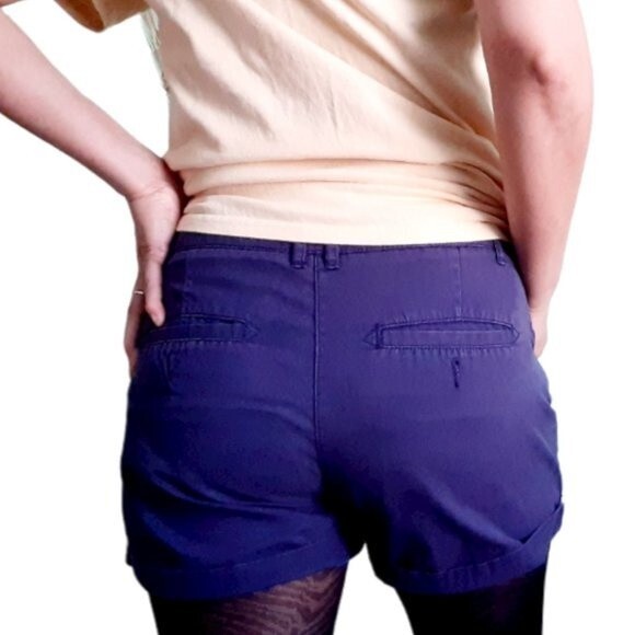 Mango Basics Womens Chino Navy Blue 100% Cotton Turn Up Hem Shorts Size 4 - Picture 5 of 9